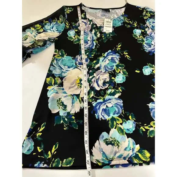 NWT New Women L JM Collection Floral Black 1/2 bell sleeve blouse tunic top - Picture 12 of 12